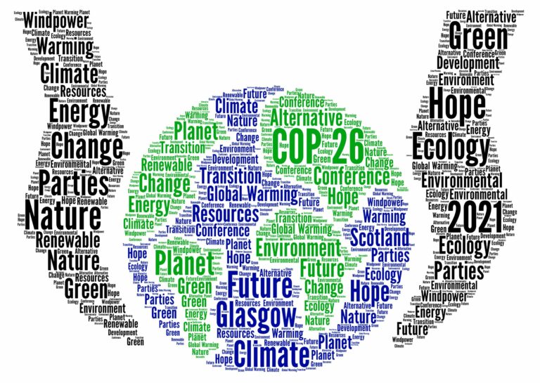 word cloud explaining what businesses can do to help reverse climate change during COP26