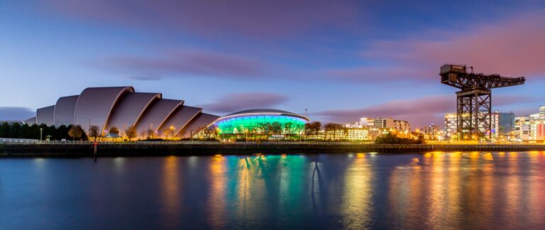 Glasgow skyline at sunset Talking points of COP26