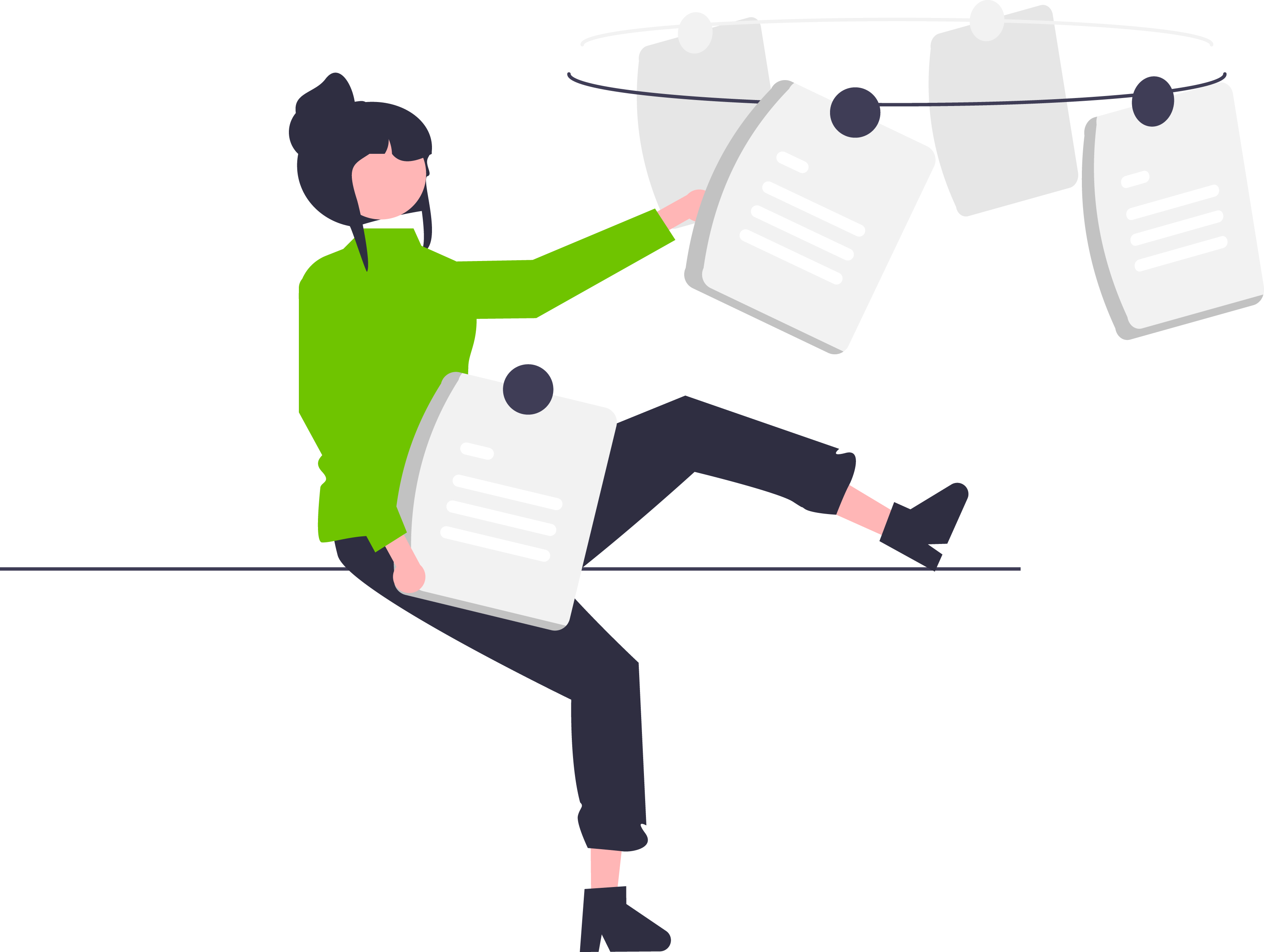 cartoon woman sitting and organising her documents and files for energy solutions