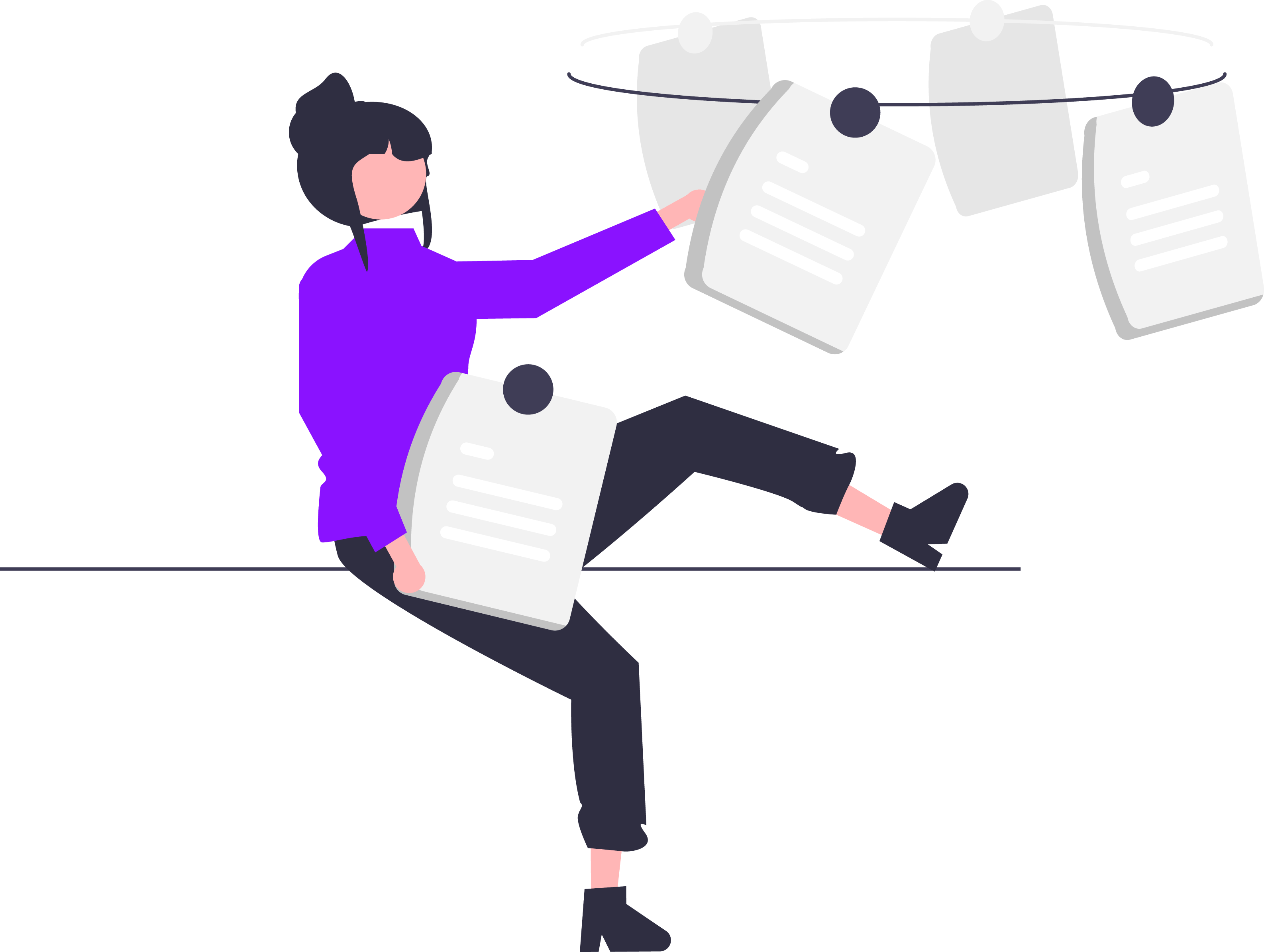 cartoon woman sitting and organising her documents and files for her business card payment solutions