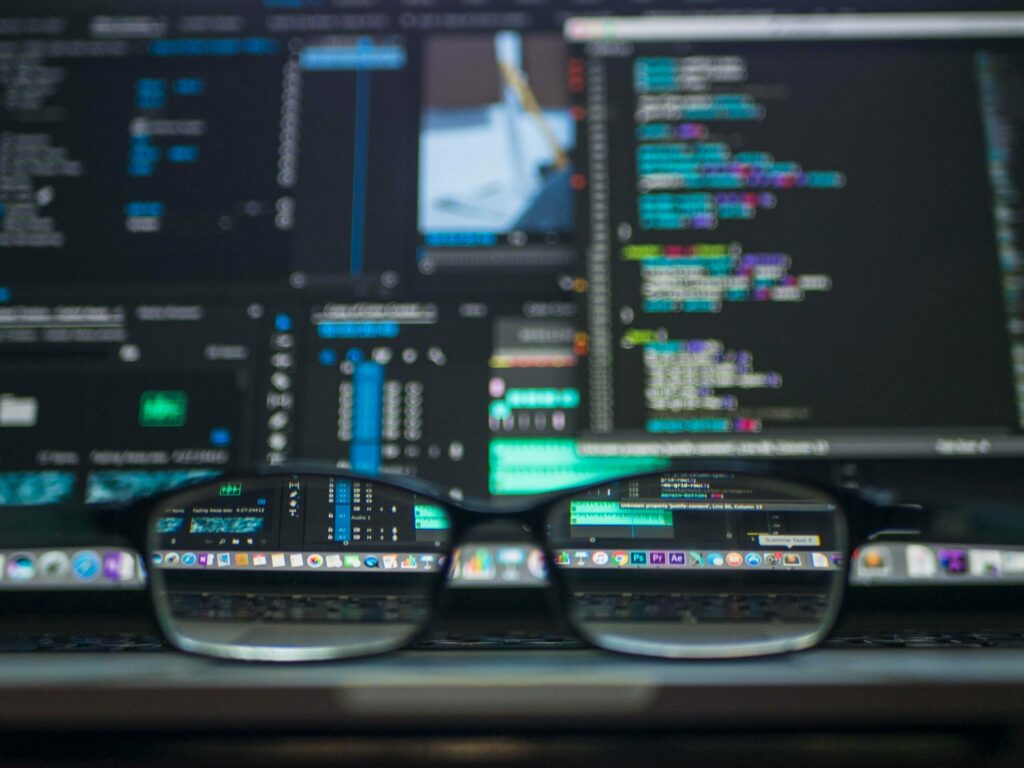 coding screen with glasses