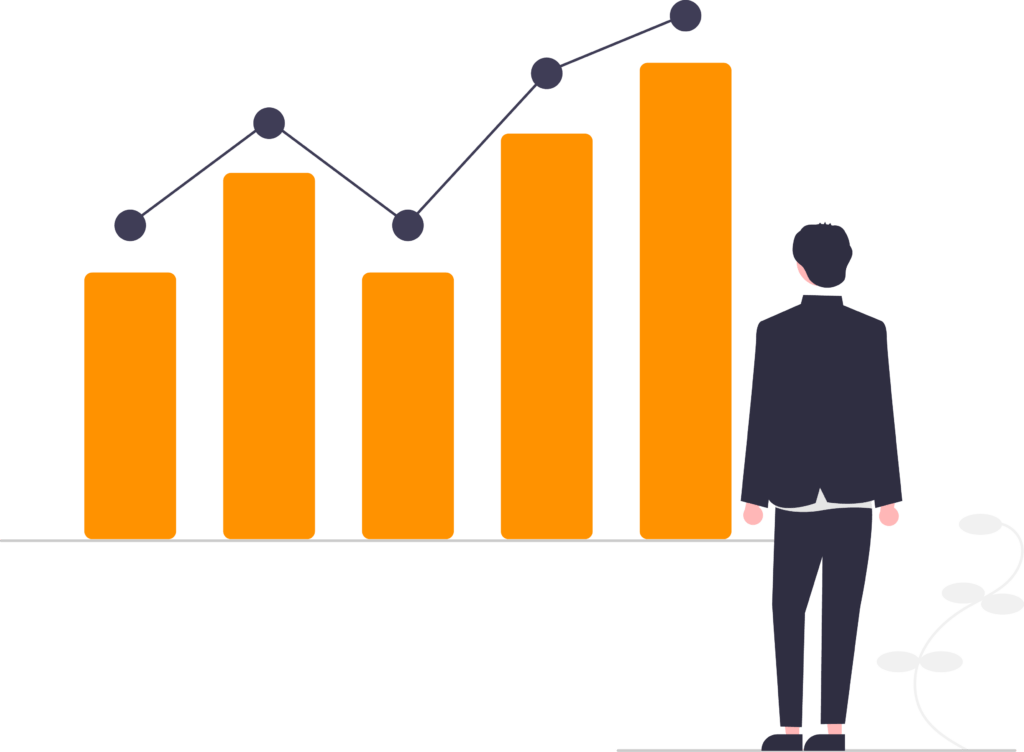 graphic of person looking at bar graph doing research for asset based finance