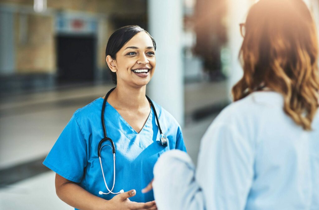 Cropped shot of two medical practitioners having a discussion in a hospital.