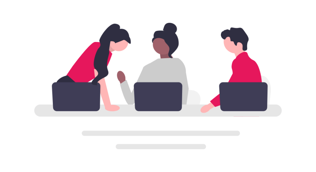 illustration of three people working on their laptops