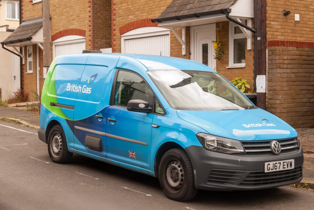 Blue British gas van standing on a street, England, UK AdobeStock 1549709829 Editorial Use Only