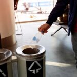 man throwing away a plastic bottle representing business waste
