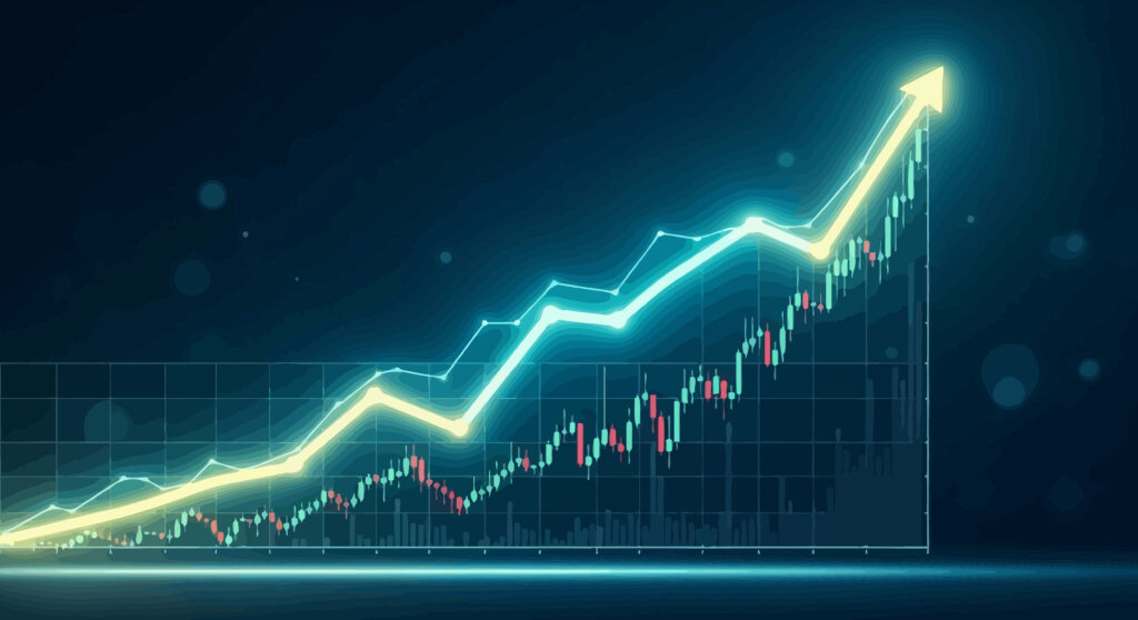 Financial growth visualization with ascending graph and upward trend arrow symbolizing advancement AdobeStock 1742458795