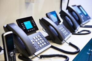 IP phones for office on store voip phones lined up in office